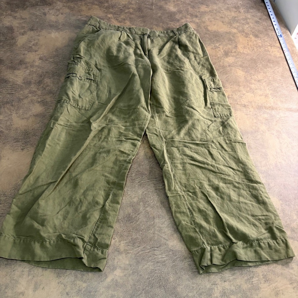 Loft Cargo Pants Womens 8 Green Linen Blend Wide Leg Utility 755117